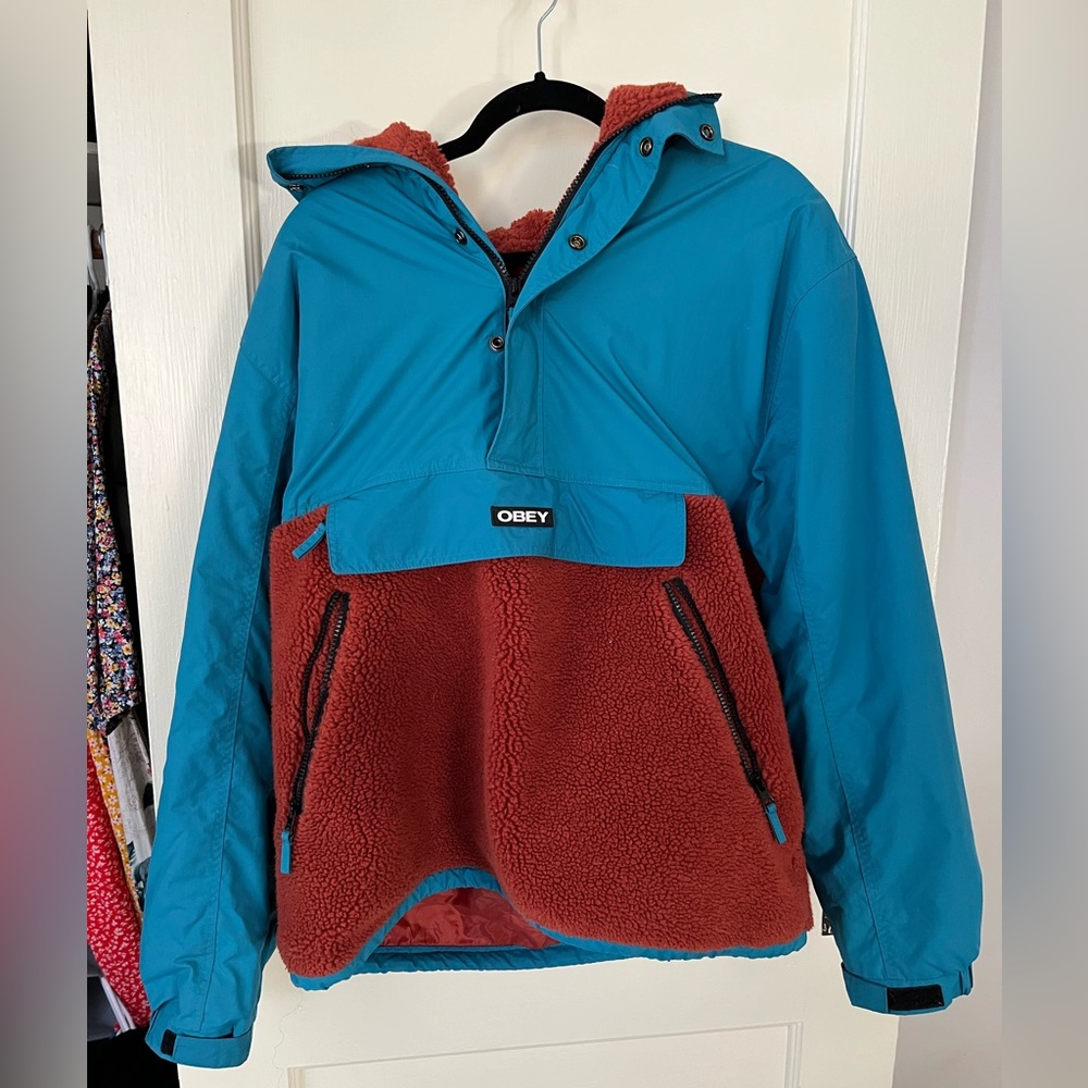 Obey Teal Orange Sherpa Quarterzip